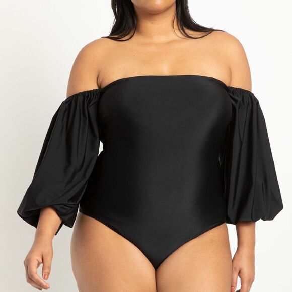𝅺nwot Eloquii Puff Sleeve Off Shoulder Swimsuit - Picture 3 of 9